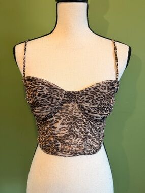 Garage Leopard Print Ruched Bustier Crop Top - Brown Black